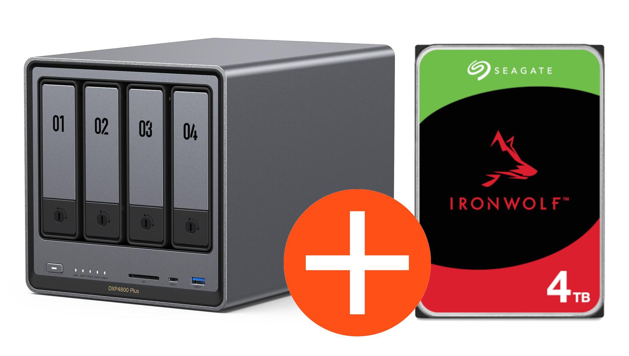 UGREEN NASync DXP4800 Plus NAS System 4-Bay 4TB inkl. 1x Seagate IronWolf ST4000VN006 4 TB DXP4800 Plus + 1x ST4000VN006