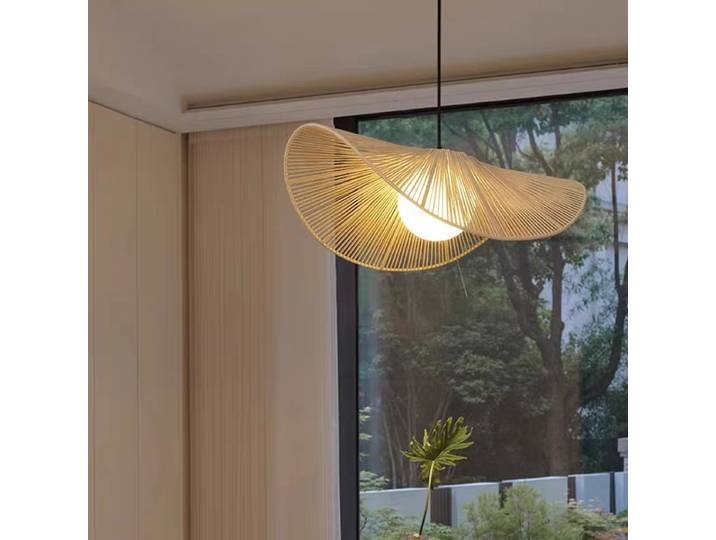 Lampe suspendue rétro Wabi Sabi en paille tressée style crème, créative, pour restaurant et chambre, avec corde en coton et lin