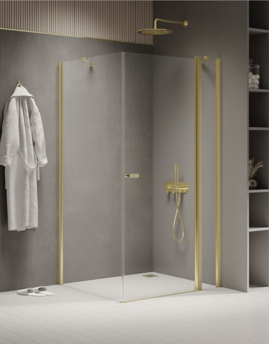 New Trendy New Soleo Light Gold 120x110x195 cm kabina wspornik skośny złoty połysk/szkło przejrzyste K-1873