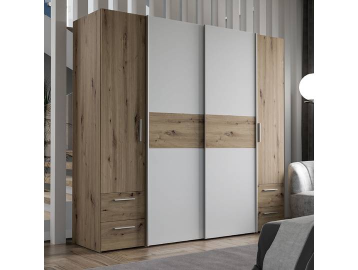 Schwebetürenschrank Lucan 200 x 191 x 61cm Braun/Weiß