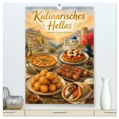 Kulinarisches Hellas - Gemalte Gaumenfreuden (hochwertiger Premium Wandkalender 2027 DIN A2 hoch), Kunstdruck in Hochglanz