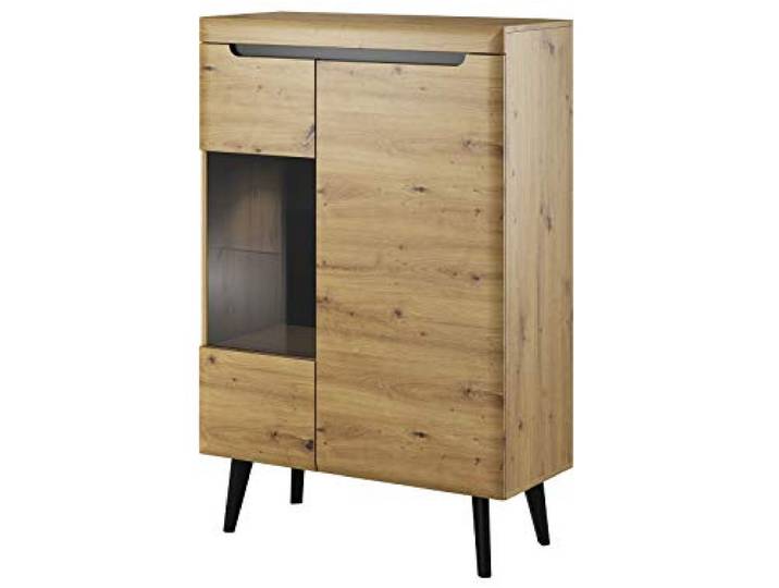 Vitrine NORDI Vitrinenschrank Standvitrine in Mit LED Beleuchtung (Artisan Eiche)