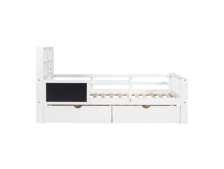Odikalo Kinderbett Stauraum Kopfteil Kasten Multifunktion Schubladen Tafel weiß 90x200