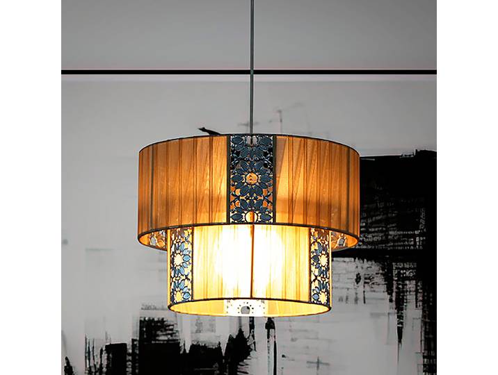 Suspension Ø 30cm Argenté/Marron Tissu mélangé E27