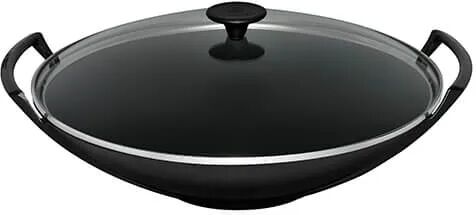 Le Creuset Satin Black Cast Iron Wok and Glass Lid