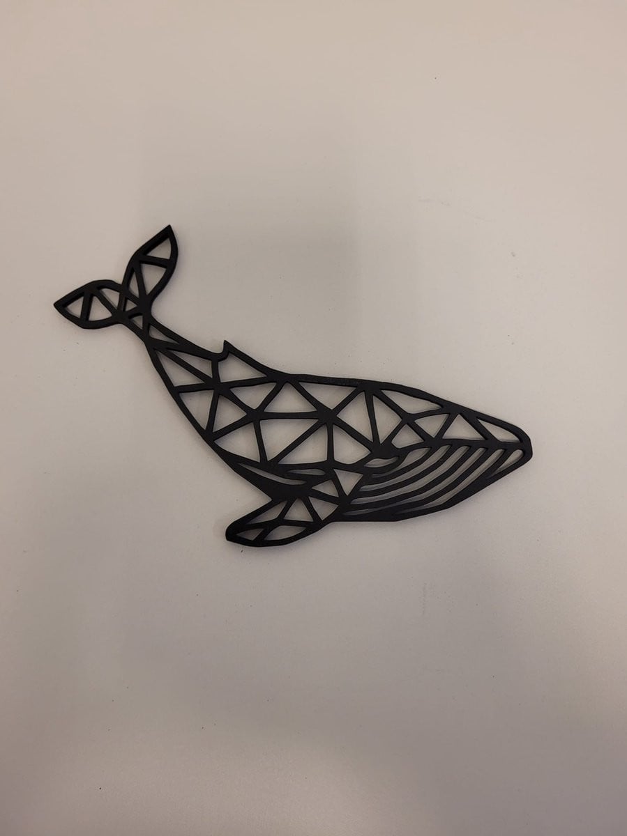 Geometrische walvis wanddecoratie zwart klein