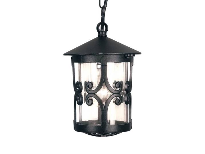 Elstead Außen-Hängeleuchte Hereford mit Schnörkeln, schwarz, Aluminium, Antik, Laternenform