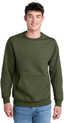 Port & Company PC78PKT Co Core Fleece Crewneck Pocket Sweatshirt in Olive Drab Green size 4XL   Cotton Polyester