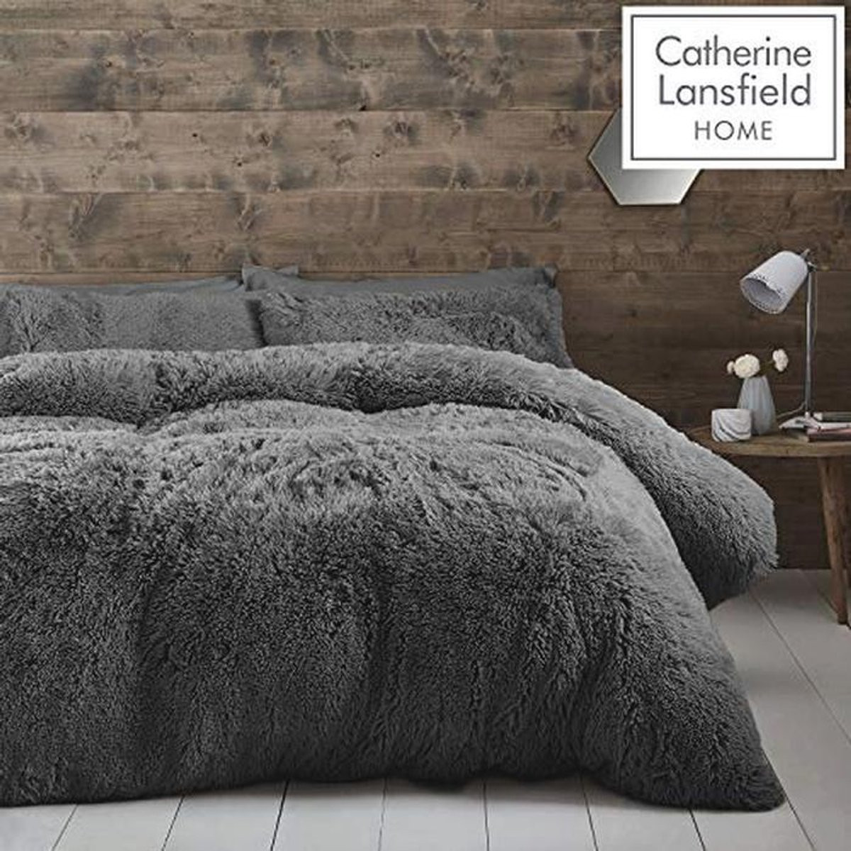 Eenpersoons dekbedset met grijs fuzzy imitatiebont