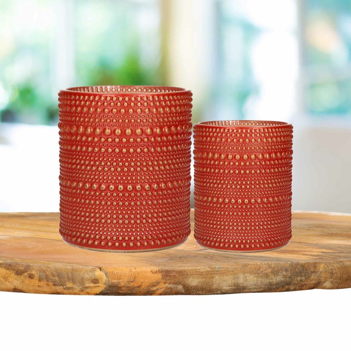 Countryfield Set van 2 luxe theelichthouders - Rood/Goud - Glas