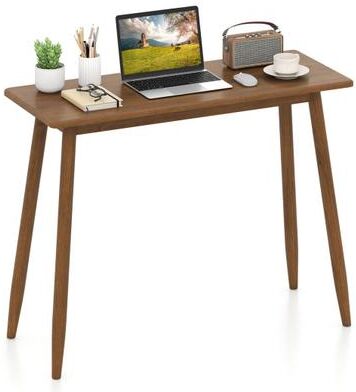 Costway Computer Desk with Rubber Wood Legs Wooden Writing Desk with Spacious Tabletop-Walnut