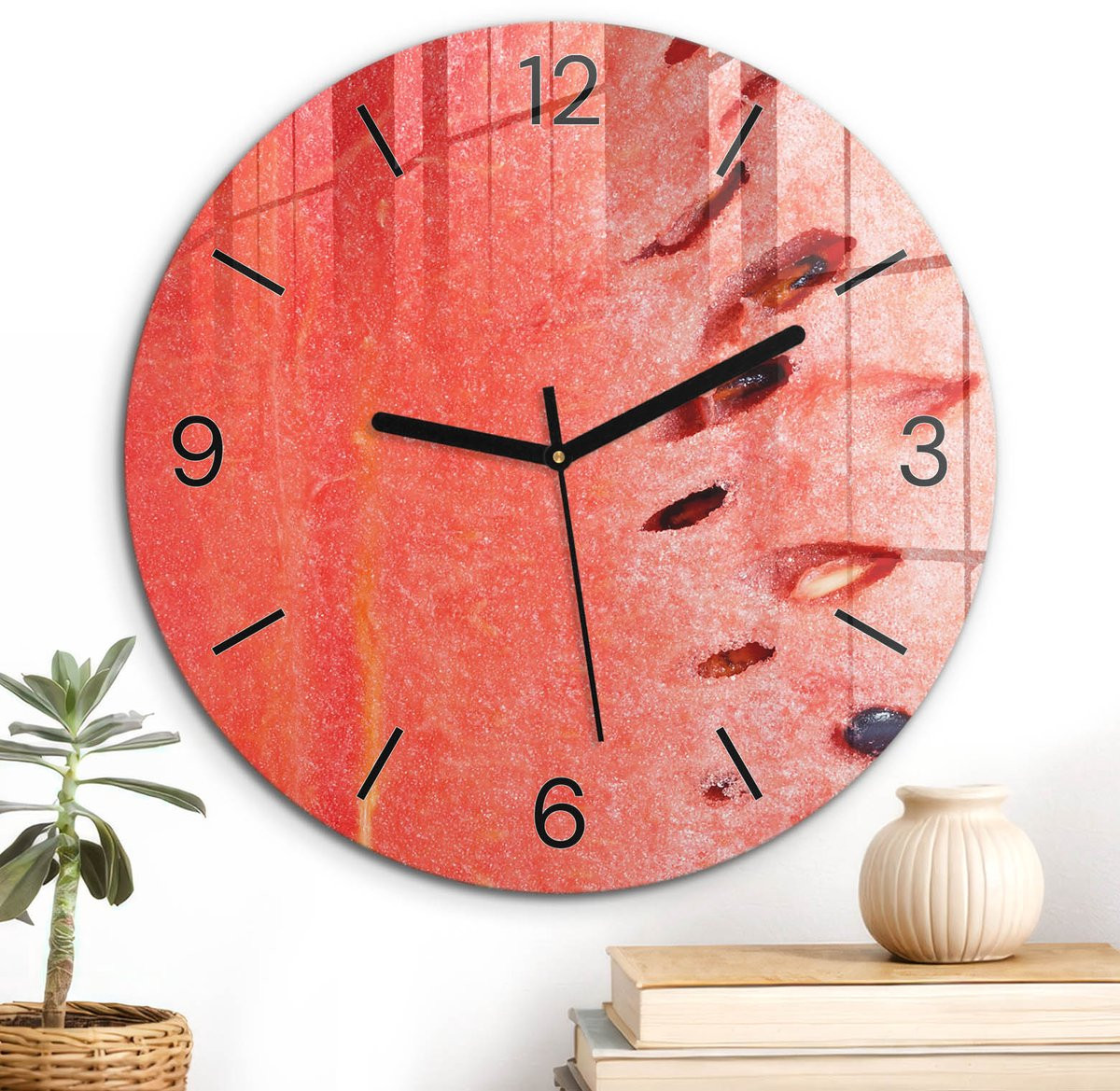 ArtPrintCave Rood Glazen Wandklok Watermeloen Verrukking - Rond - Diameter: 30 cm