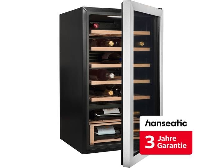 HANSEATIC Weinkühlschrank HWC24FCBH-2 , Energieeffizienz: F (A-G), silber (edelstahl), B:47cm H:83cm T:47cm, Weinkühlschränke, inkl. 3 Jahre Herstellergarantie