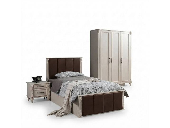 JVmoebel Jugendzimmer-Set Beiges Holz-Kinderzimmer-Set mit elegantem Design und hoher Sicherheit, (3-tlg., Kinderbett, Nachttisch, Kleiderschrank), Made in Europe