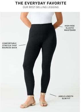 Plus Size Women's Plus Size Essential Stretch Ankle Length Pull-On Legging by Roaman's in Black (Size L) Activewear Workout Yoga Pants