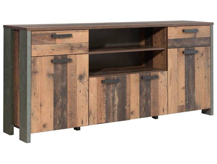Forte Sideboard Kommode CLIF 4 Türen 2 Schubladen Optik: Old Wood Vintage 186,1x41,5x86,3 cm