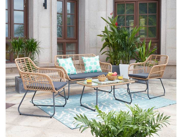 Möbilia Sitzgruppe + Couchtisch mit Glasplatte Rattan