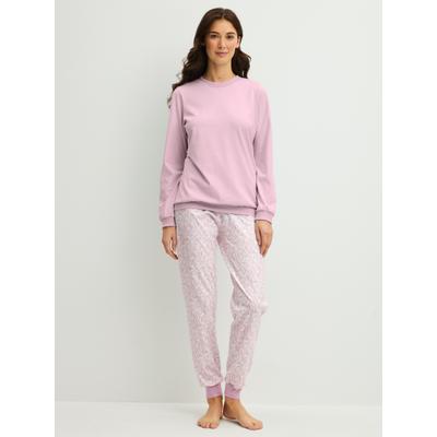 Schlafanzug CALIDA "Blooming Nights", Damen, Gr. M (44/46), Single Jersey, rosa (fragrant lila), Single Jersey, Obermaterial: 100% Baumwolle, bequem lang, Rundhals, angesetztes Bündchen, Homewear-Sets Schlafanzug, Rundhalsausschnitt, langärmelig,...