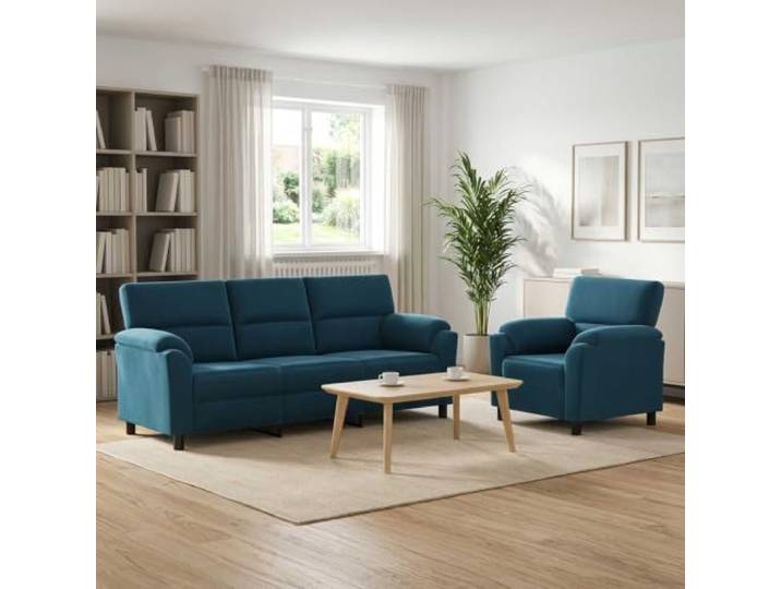 Sofa-Set 2 Stück Blau Samt Metallrahmen Kissenrücken,konische Beine,wohnzimmer,drinnen,entspannen,gäste