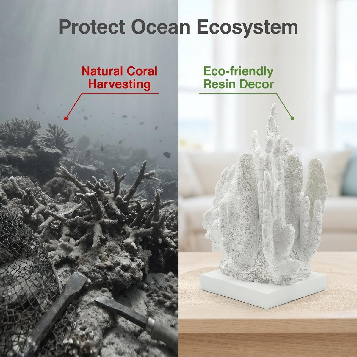 JoResona Wit koraal standbeeld - Hars oceaan decoratie ornament