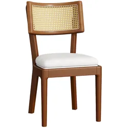 STILVORA Esszimmerstuhl Set 6er Massivholz Rattan Rückenlehne Leinenkissen Nussbaum 88x58x50 cm stabil bis 120 kg modernes Design