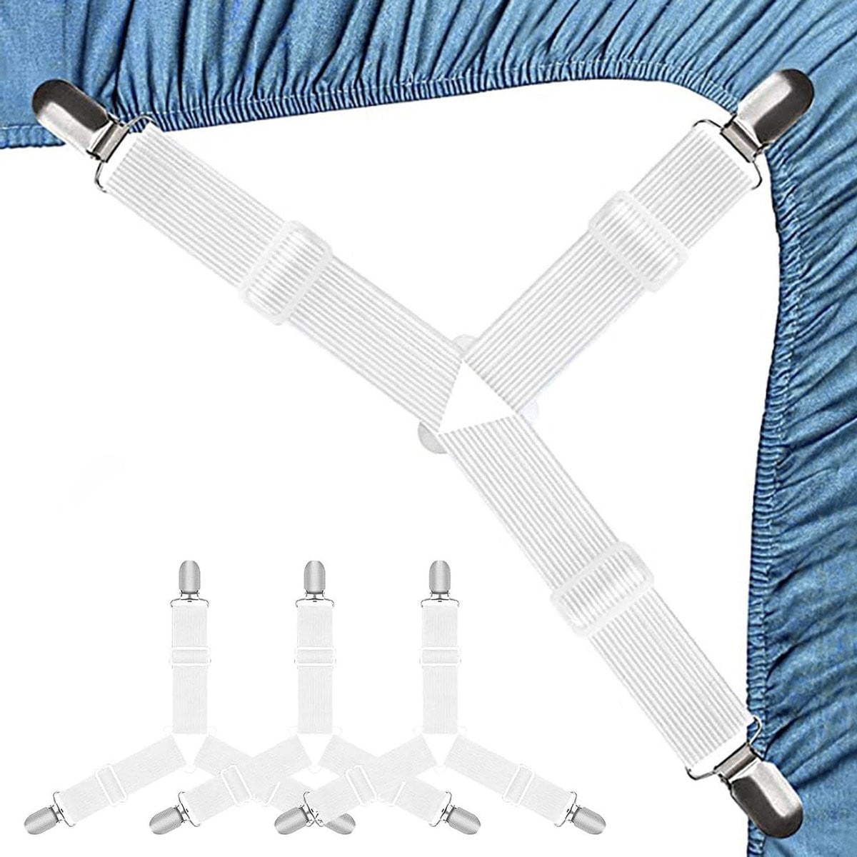 Set van 4 Glad Bed Dienen Bedlakenspanners met Y-vormig ontwerp - Wit