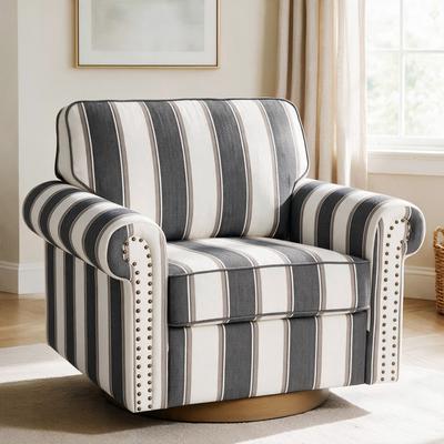 Uixe Classic Linen 360-Degree Swivel Armchair with Nailhead Trim