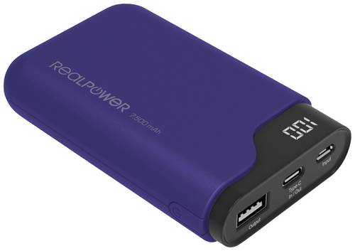 RealPower PB-7500C Powerbank 7500 mAh Li-Ion USB, USB-C Navy-Blau Statusanzeige