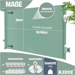 Kidiz, Schutzgitter,  Treppenschutzgitter, ausziehbar (0 - 140 cm)