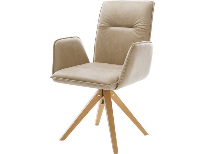DELIFE Polsterstuhl Vinja-Flex, Holzgestell kantig Natur Mikrofaser Beige Vintage