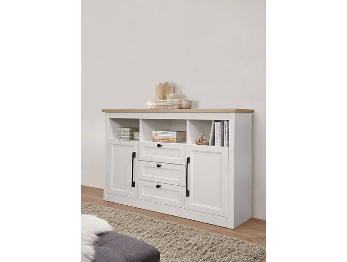 Sideboard GOODPRODUCT Ismund , transparent (weiß, naturfarben), B:121cm H:95cm T:39cm, Holzwerkstoff, Sideboards, Sideboard, aus MDF, mit Holz-Zierleiste, schwarzen Metallgriffen, Höhe 95 cm