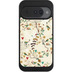 Nivocase Hülle für Google Pixel 10 Handyhülle NIVOcore Case Schwarz Blumen Retro Vogel (Google Pixel 10), Smartphone Hülle, Schwarz
