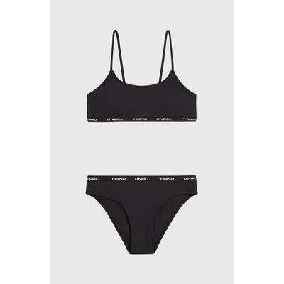 Bandeau-Bikini O'NEILL "O'NEILL SPORT BIKINI SET", Mädchen, Gr. 128 (122), N-Gr, schwarz (schwarz out), Obermaterial: 82% Polyamid, 18% Elasthan. Futter: 92% Polyester, 8% Elasthan, Bikini-Sets, sportliches Bikini-Set, elastischer Bund mit Logostreifen