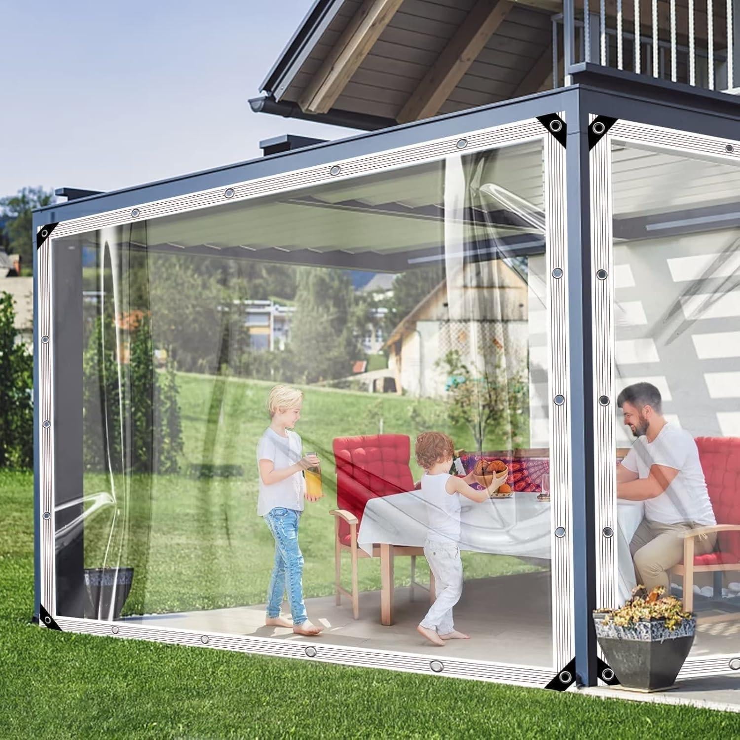 BCBIG Transparante waterdichte PVC-doek met oogjes, 4 x 5 meter