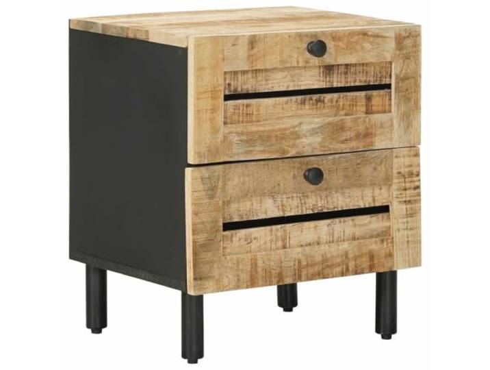 Favemtsl Nachttisch Massivholz Mango 40 x 33 x 46 cm Natur Kompakte Beistellkommode fürs Schlafzimmer mit eleganter Schublade und schwarzem Messingknopf für nächtliche Utensilien.