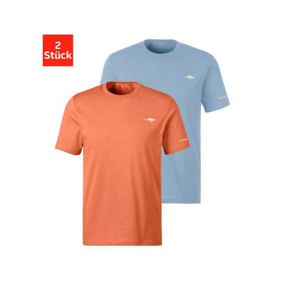 T-Shirt KANGAROOS, Herren, Gr. M, bunt (orange, blau), Single Jersey, Obermaterial: 100% Baumwolle, unifarben, Basic, bequem normal, Rundhals, Shirts T-Shirt, mit KangaROOS Print auf der Brust