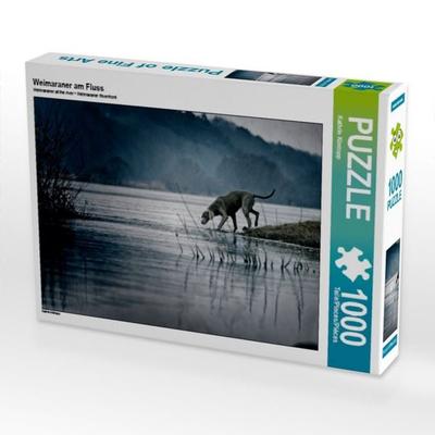 CALVENDO Puzzle Weimaraner am Fluss 1000 Teile Puzzle quer | 1000 Teile Lege-Größe 64 × 48 cm Foto-Puzzle für glückliche Stunden