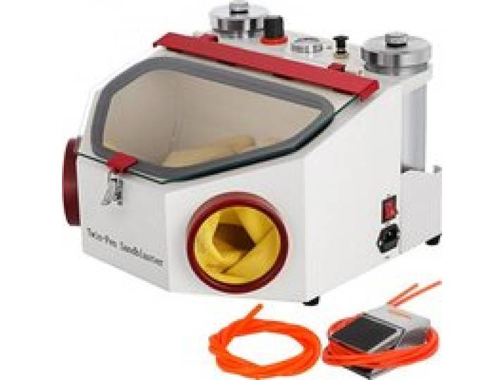 VEVOR Sableuse Dentaire 2 Réservoirs 4KG/CM Cabine de Sablage Professionnelle Électrique 2 Stylos Sableuse Légère LED Buse 1,2 mm Pédale de Commande pour Laboratoire Polissage Prothésiste Dentiste