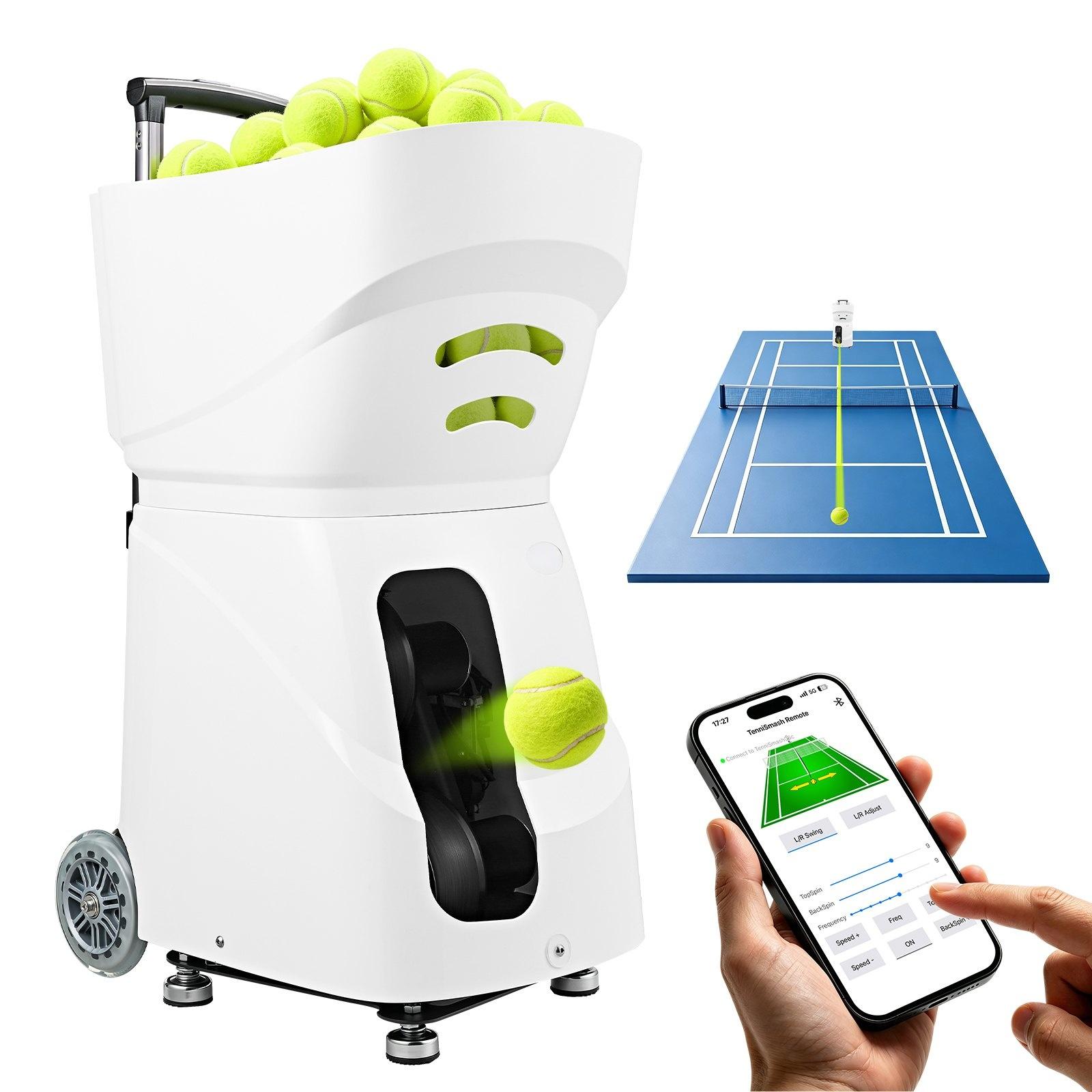 Tennisballmaschine - Tennisballwurfmaschine - Bis zu 121 km/h - Kapazität für 110 Bälle - Spin-Steuerung - App-Steuerung - 2 Trainingsmodi - 4 Stunden Akkulaufzeit