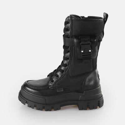Stiefel BUFFALO "ASPHA COM HI", Damen, Gr. 36, Textil, schwarz, Lederimitat, Nylon, Schuhe Stiefel, Stiefel mit Profilsohle und kleinem Täschchen