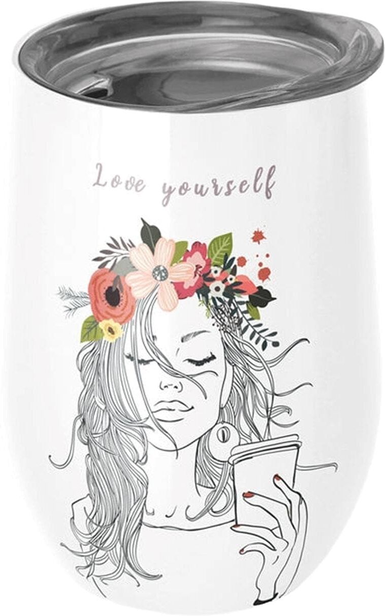 Thermobecher "BioLoco Office-Love yourself 420 ml", weiss (bunt), 420ml, Edelstahl, Trinkgefässe, Thermobecher bunt 420ml