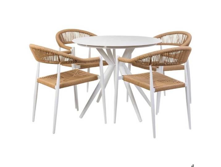 Ensemble table et 4 chaises beige table: D90x75.chaises(4): 56x60x78