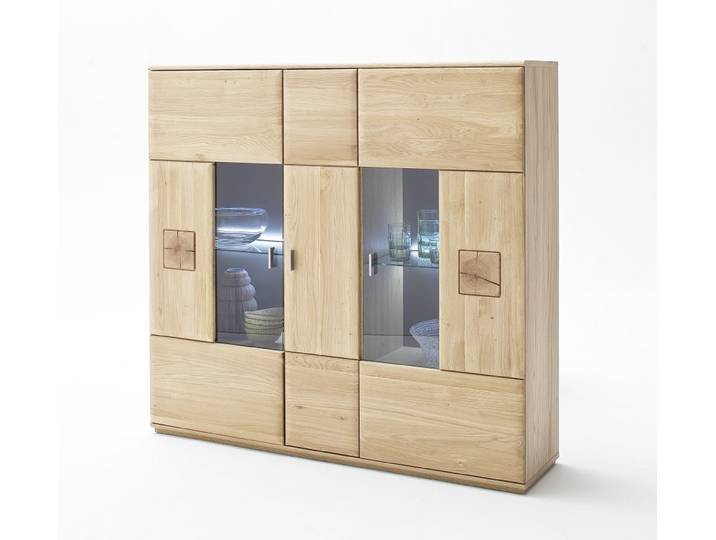 Highboard Bologna 3 , Eiche Bianco , LED Beleuchtung