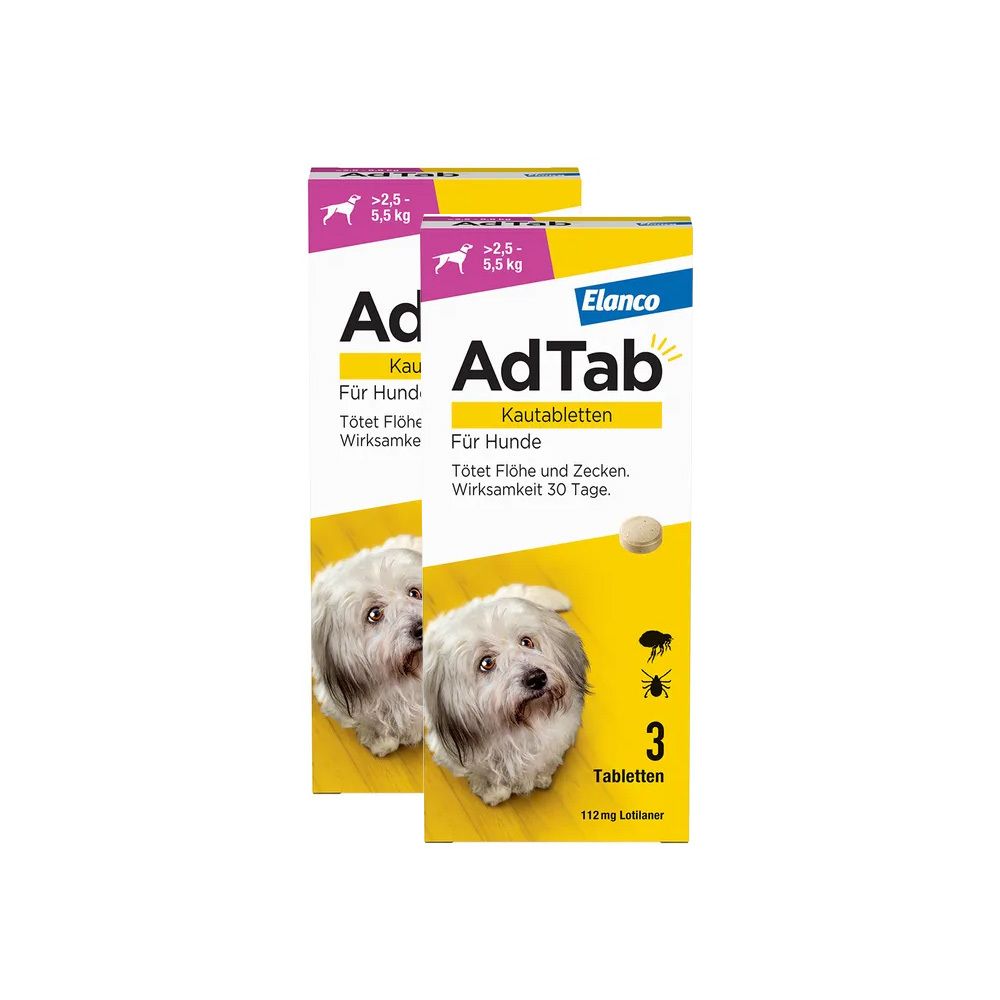 AdTab Hund über 2,5 bis 5,5 kg 112 mg (Doppelpack) 2x3 St Kautabletten