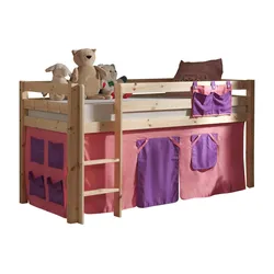 KINDERBETT Karolina 210x114x106 Massivholz Natur Textilset Bella