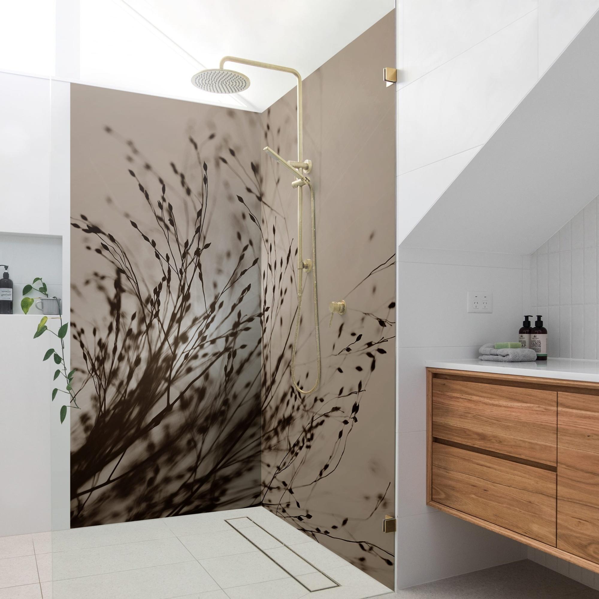 Duschrückwand mit Motiv selbstklebend - 0.61 mm Wandpaneel wasserfest Gräser braun Motiv Badrückwand fugenlos Premium matt 110x190 cm