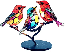 Uplift Curations Multicolor Acrylic Birds On Branch Ornament Stained Glass Style Desktop Decor 3 Bird