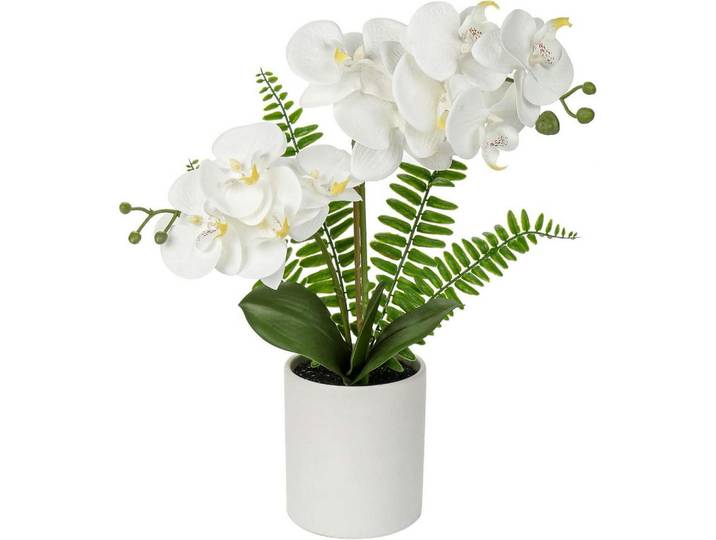 Kunstblume Orchidee Phalaenopsis im Keramiktopf Weiß Rosa Violett 40.5 cm, Mehrfarbig, 40 cm, Dekoration, Blumen & Blumentöpfe, Kunstblumen