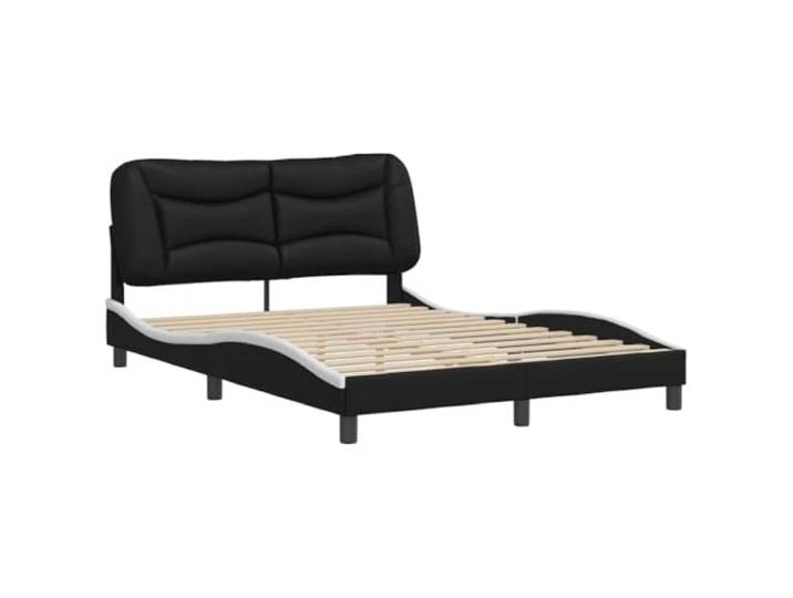 KTHLBRH Bettgestell Hvar Schwarz und Weiß 140 x 190 cm Waschbares Kunstleder, Lattenrost aus Sperrholz, Kissen Kopfteil im Lieferumfang enthalten