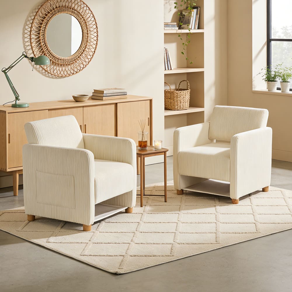 Meubles Cosy Juego de 2 sillones de pana con bolsas beige